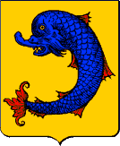 D’or au dauphin d’azur, crêté, barbé, loré, peautré et oreillé de gueules